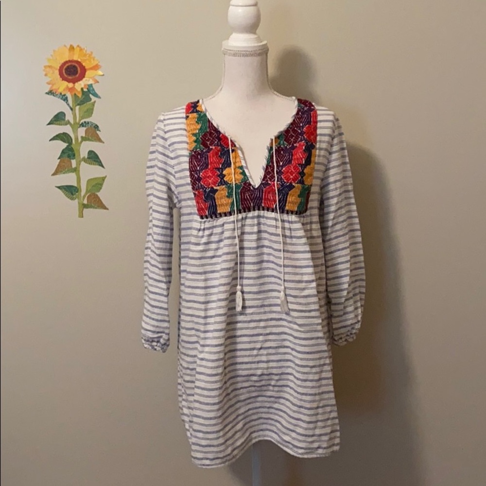 J Crew Embroidered Striped Top M